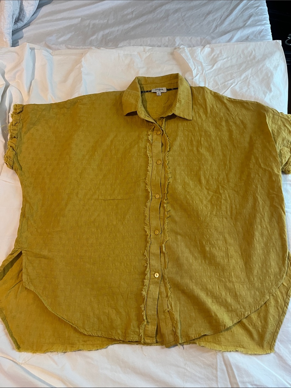 Umgee Mustard Button-Front Short Sleeve Linen Blend Shirt Oversize shirt